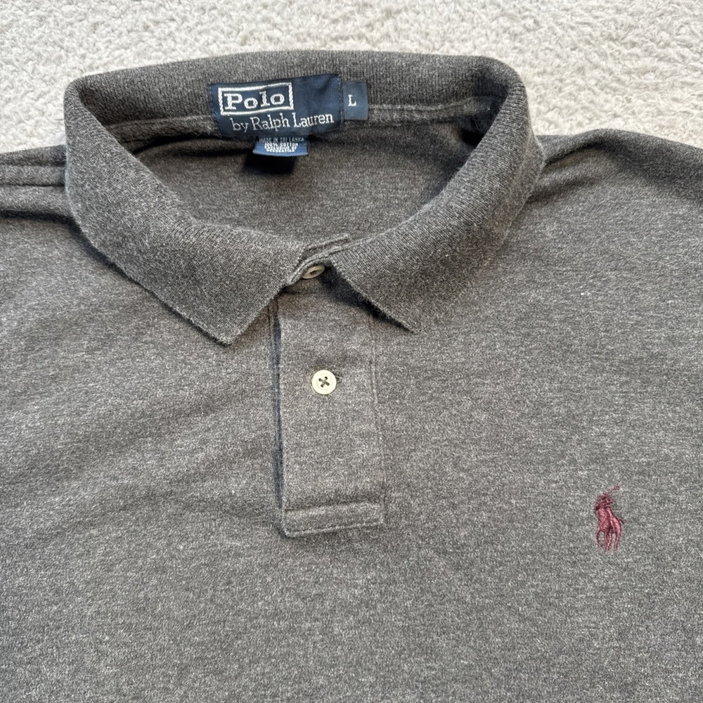 Polo Ralph Lauren Polo Shirt Mens Large Gray Solid Vintage Pony Short Sleeve